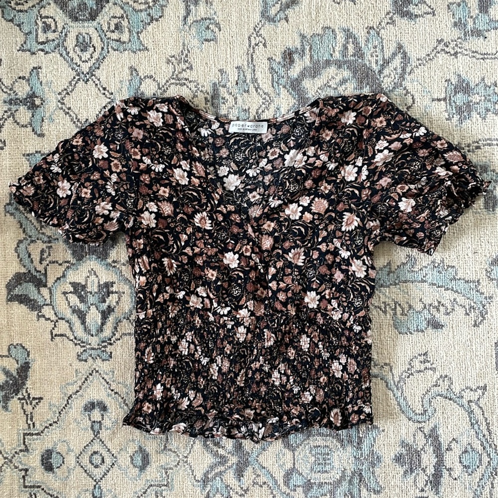 Brown Floral Cropped Cute top